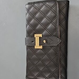 Spartina 449 Black Quilted Tri-Fold Continental Leather Wallet